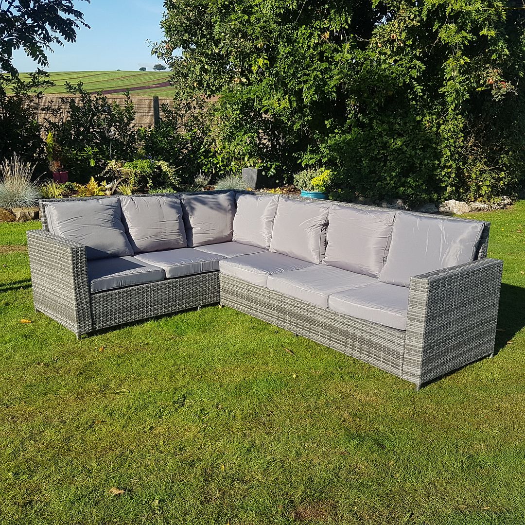 Grey Rattan Wicker Garden Patio Furniture Set Corner Sofa Table Chairs